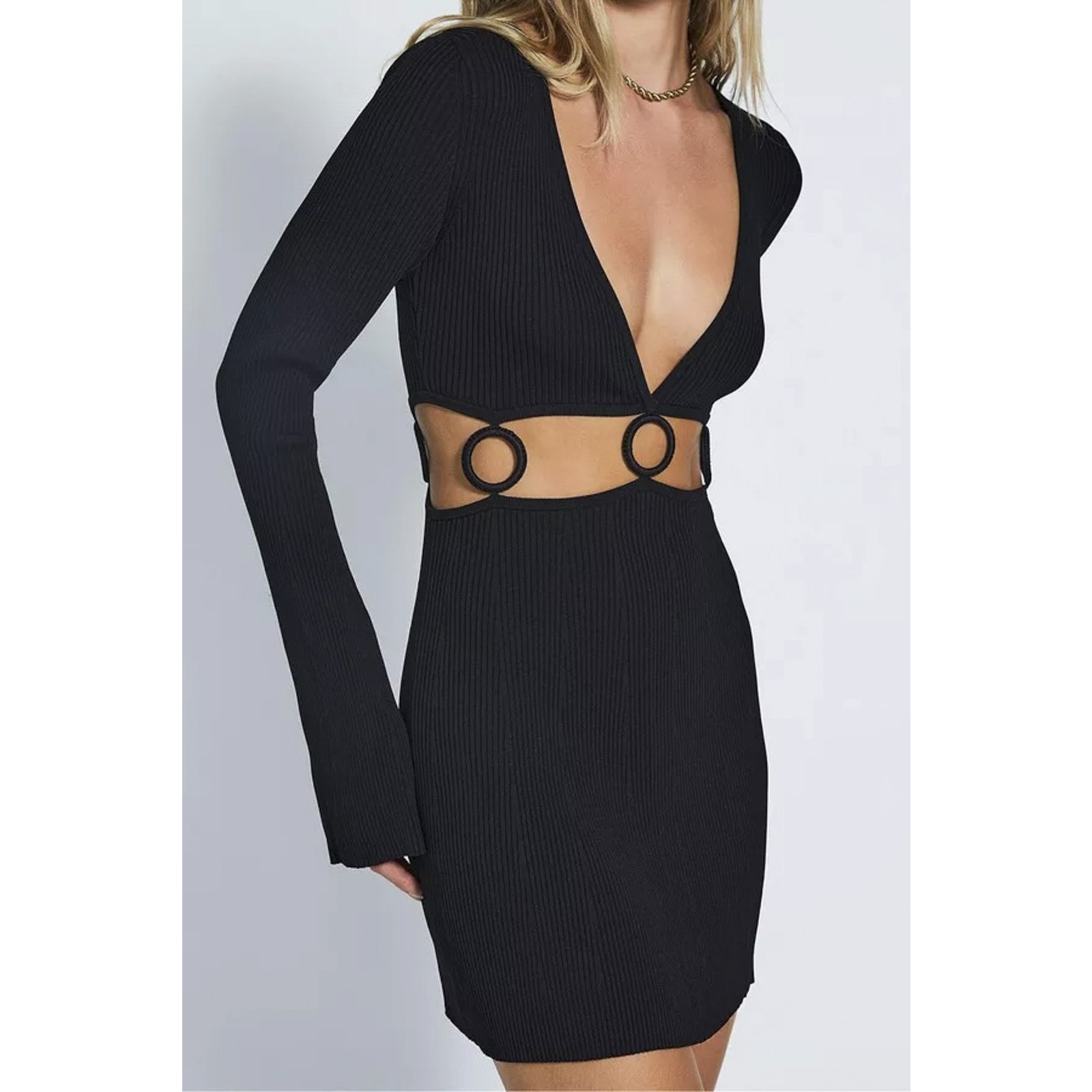 Devon Windsor Flora Black Knit V-Neck Cutout Mini Dress Size Xs $315 New